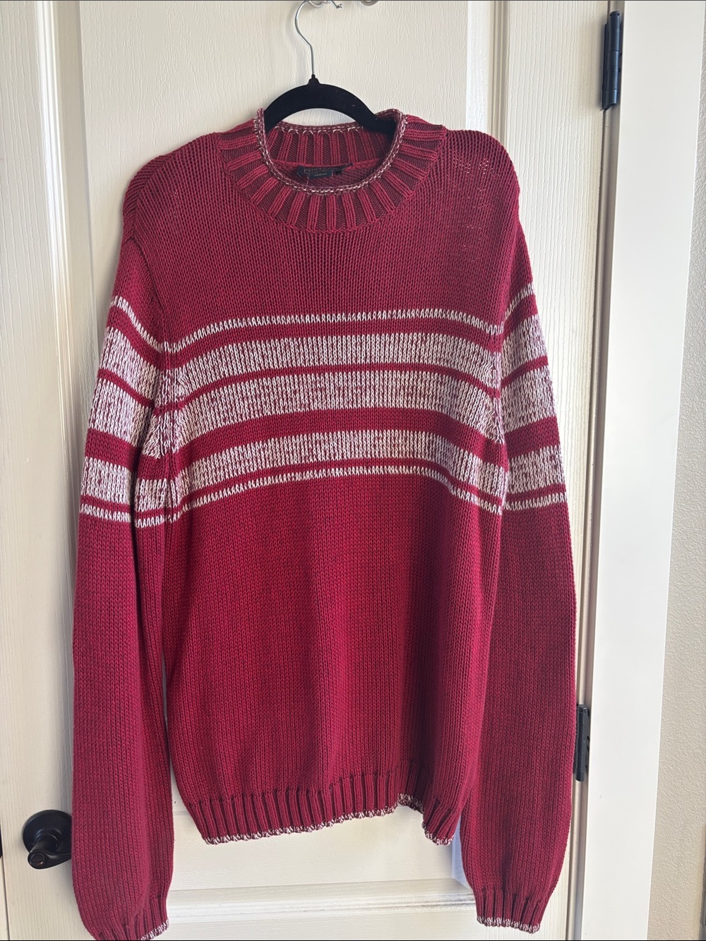 Pendleton Burgundy Red Cream Striped Knit Crewneck Sweater Large